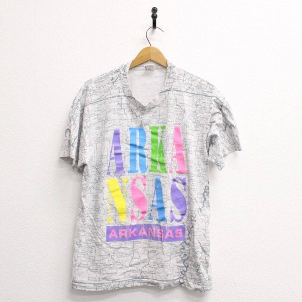 Vintage Arkansas Map T Shirt Large